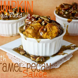 Pumpkin Bread Pudding with Caramel Pecan Sauce