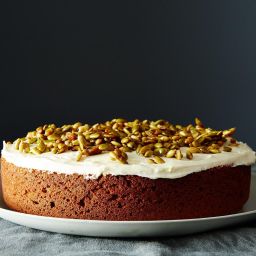 Pumpkin Cake With Cream Cheese Icing and amp; Caramelized Pumpkin Seeds