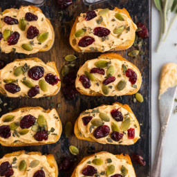 Pumpkin Goat Cheese Crostini with Cranberry and Pumpkin Seeds