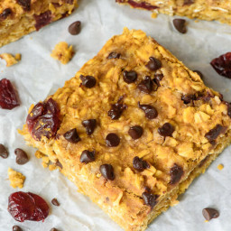 Pumpkin Peanut Butter Oatmeal Bars with Chocolate Chips and Cranberries