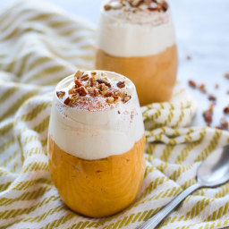 Pumpkin Pie Pudding Cups with Whipped Cream and Pecans