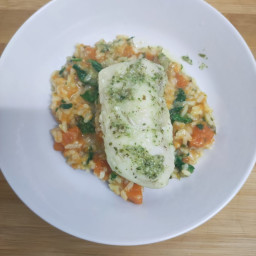 Pumpkin Risotto with Poached Fish
