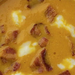 Pumpkin Soup with Bacon and Blue Cheese