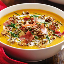 Pumpkin soup with savoury granola topping