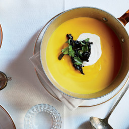 Pumpkin Soup with Trumpet Mushrooms and Sour Cream