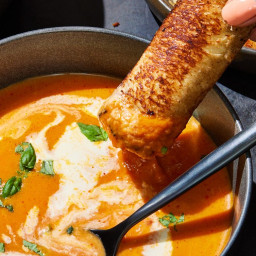 Pumpkin Tomato Soup With Grilled Swiss Cheese Sticks