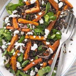 Puy lentil, spiced roast carrot and feta salad