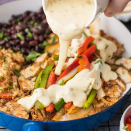 Queso Smothered Chicken Fajitas