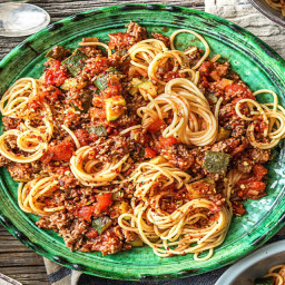 Quick Beef Ragu Spaghetti with Zucchini and Italian Seasoning