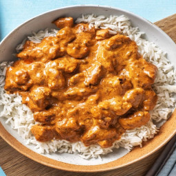 Quick Butter Chicken Masala with Mustard Seed Cabbage and Rice