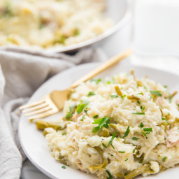 Quick Creamy Cauliflower Risotto with Chicken and Asparagus (Whole30, Paleo