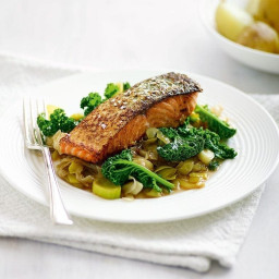 Quick pan-fried salmon with sweet-and-sour leeks