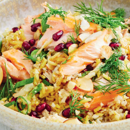Quick salmon cauliflower rice salad recipe