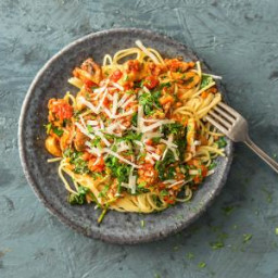 Quick Sausage Bolognese with Spinach and Carrot over Spaghetti