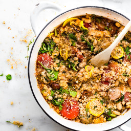 Quick Sausage Cassoulet with English Muffin Breadcrumbs {gluten free}