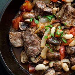 Quick Beef Stew with Mushrooms and White Beans