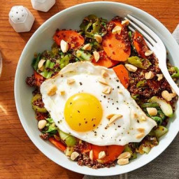 Quinoa & Vegetable “Fried Rice” with Sunny Side-Up Eggs & Peanuts