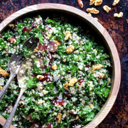 Quinoa and Kale Salad with Red Grapes, Walnuts and Lemon Honey Dressing