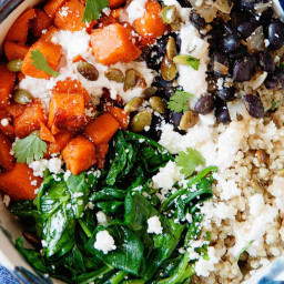 Quinoa Bowls with Sweet Potatoes, Black Beans, and Spinach
