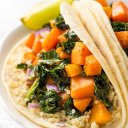 Quinoa Breakfast Tacos with Kale + Butternut Squash