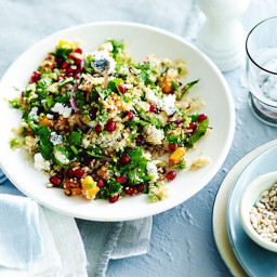 Quinoa salad with pomegranate, pumpkin and ashed goat's cheese