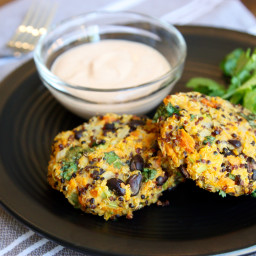 Quinoa, Sweet Potato and Black Bean Patties with Spicy Chipotle Sauce