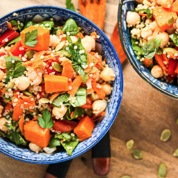 Quinoa with Chickpeas, Spinach and Sweet Potatoes