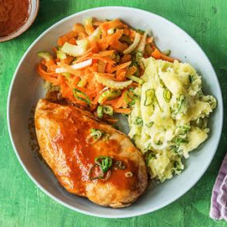 Rachael Ray's Grilled Buffalo Chicken with Carrot Celery Slaw and Mashed Ta