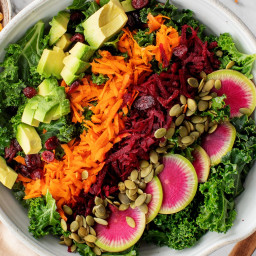 Rainbow Kale Salad with Carrot Ginger Dressing