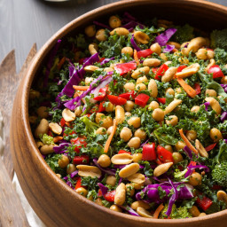 Rainbow Power Kale Salad with Peanut Dijon Dressing