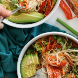 Rainbow Rice Noodle Bowls with Miso Tahini Dressing