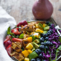 Rainbow Salad with Grilled Chicken and Raspberry Walnut Dressing 