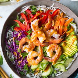 Rainbow Spring Roll Bowls Shrimp or Chicken and Peanut Sauce
