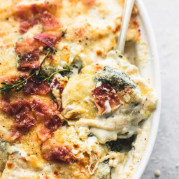 Ravioli Alfredo Bake with Spinach and Bacon