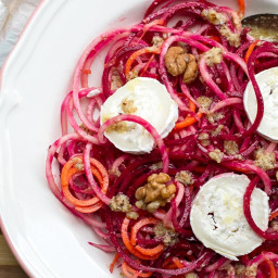 Raw Beetroot Salad With Walnut Dressing and Goat’s Cheese