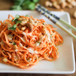 Raw Carrot Pasta with Ginger-Lime Peanut Sauce