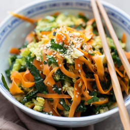 Raw Kale, Cabbage and Carrot Chopped Salad with Maple Sesame Vinaigrette