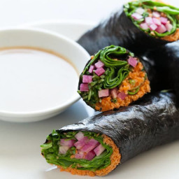 Raw Vegetable Nori Rolls or Wraps with Sunflower Seed Butter Dipping Sauce 