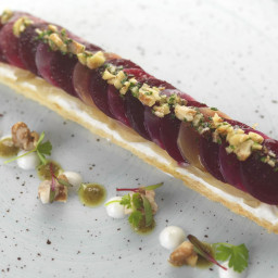 Recipe: Beetroot, onion and goat’s cheese tart, walnut dressing and f