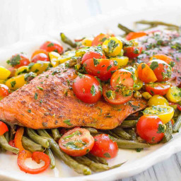One-Pan Roasted Harissa Salmon with Vegetables