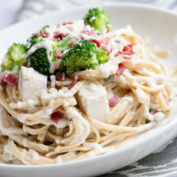 Recipe: Lightened Up Chicken Fettuccine with Broccoli and Bacon