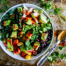 Recipe: Quinoa, black bean, avocado, chicken bowl with Harissa Vinaigrette