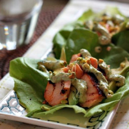 {recipe} Salmon Lettuce Wraps with Pistachio Cream