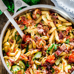 Penne with Prosciutto, Tomatoes and Zucchini