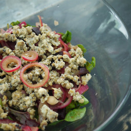 Red beet salad with genius blue cheese crumble