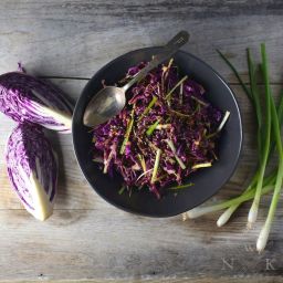 Red Cabbage Salad with Spicy Miso-Ginger Dressing