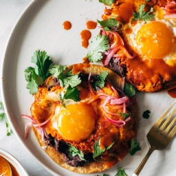 Red Chile Tostadas with Eggs