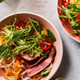 Red Curry Noodle Bowls with Steak and Cabbage