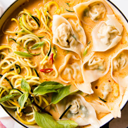Red Curry Wonton Soup with Zucchini Noodles