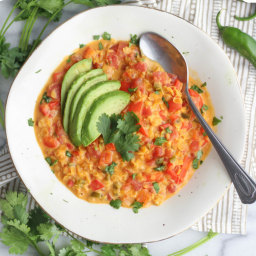 Red Lentil Coconut Curry with Peppers and Avocado